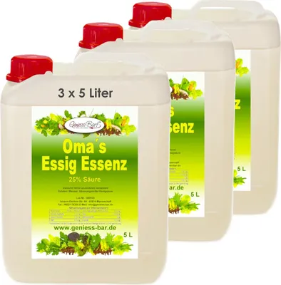 Produktbild von 3x 5L Oma`s Essigessenz 25% Säure Unser Geschmackssieger für die gute Küche & Haushalt / Entkalken / Reinigen ohne Chemie mit Essig Essenz