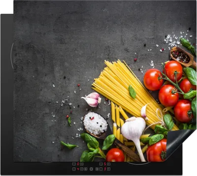 Produktbild von KitchenYeah© Herdabdeckplatte Nudeln - Kräuter - Tomate - Gewürze - Rustikal , 58x51cm, Küche Deko, Glaskeramikkochfeld Herdabdeckung, Abdeckplatte fùr Kochfeld