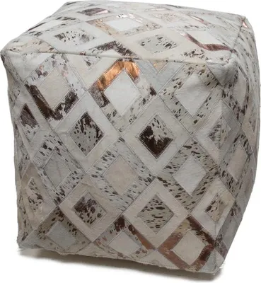 Obrázek produktu pro Padiro, čtvercový taburet, 45 x 45 x 45 cm – barva slonovinová a chromová – kůže – ručně vyrobený s diamantovým vzorem