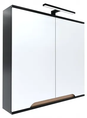 Zdjęcie produktu dla Szafka z lustrem dwudrzwiowa 60x16x75 czarny/dąb, lampa LED 40cm, Omeble