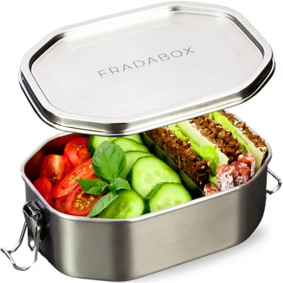 Produktbild von FRADABOX® Lunchbox „Octavy“ 800ml, Premium Edelstahl Brotdose gebürstet mit Trennwand, Meal Prep Bento Box, BPA-frei, Jausenbox für Kinder, Erwachsene