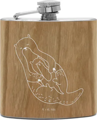 Produktbild von Mr. & Mrs. Panda Flachmann Otter Kind - Transparent - Geschenk, Edelstahl, Geburt, Mutter, schnapsflasche, feldflasche, Seeotter, Aus, Mama, taschenflasche, Familie, Baby