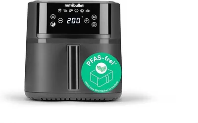 Imagen del producto de Freidora de aire Crisplite NBA0611DG, freidora de aire caliente con capacidad de 6 litros, control de temperatura de 80-200°, sin PFAS, 6 programas preestablecidos, control táctil, apta para lavavajillas, 1700W, color mate