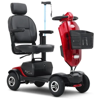 Obrázek produktu pro LVHOM Elektrická koloběžka 4-kolová koloběžka, skládací seniorská koloběžka s držáky na nápoje, dojezd 30 km, 300W, 945MM, LED světlomety, nosnost 136 kg, červená barva