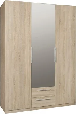 Produktbild von Furniture24 Kleiderschrank CDXS83S, Schrank, Drehtürenschrank, 3 Türiger, mit Kleiderstange, 5 Einlegeboden, 2 Schubkästen, Schlafzimmerschrank mit Spiegel Sonoma Eiche