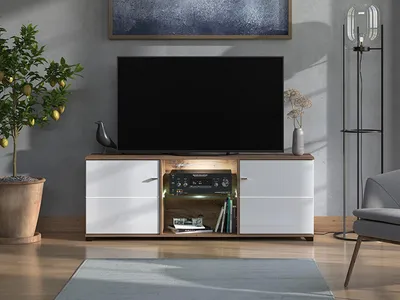 Image de Cedegolo - Meuble TV, 157x40x60h cm Blanc, 4 Étagères