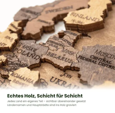Produktbild von Eco Wood Art (EWA) Holz WandPuzzle Weltkarte Blau Maat L, 2697,192x105x1,2cm