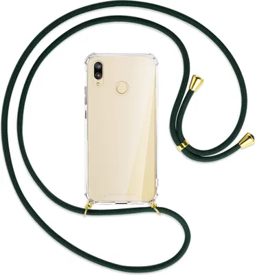 Produktbild von Handykette Backcover-Schutzhülle mit Band (Metall goldfarben) für Huawei P20 lite - dunkelgrün