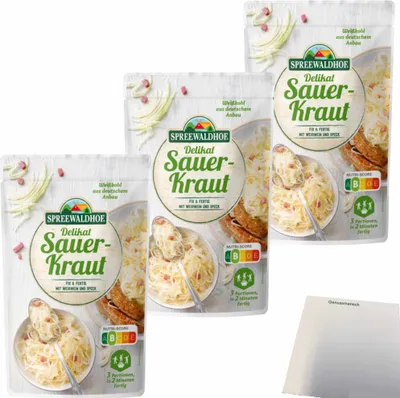 Produktbild von Spreewaldhof Delikat Sauerkraut mit Speck 3er Pack (3x400g Packung) + usy Block