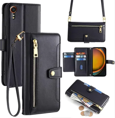 Produktbild von Handykette Samsung Hülle mit Band Handyhülle Kartenfächer Kunstleder Umhängetasche Galaxy Xcover 7 Schwarz
