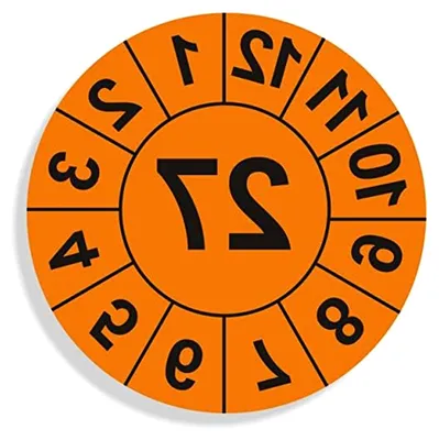 Produktbild von Prüfplaketten 2027 - orange - einjährig Ø 8 mm - 250 Stück mit wechselnden Jahresfarben - Staffelpreise für Geschäftskunden ab 3, 6, 11 VE