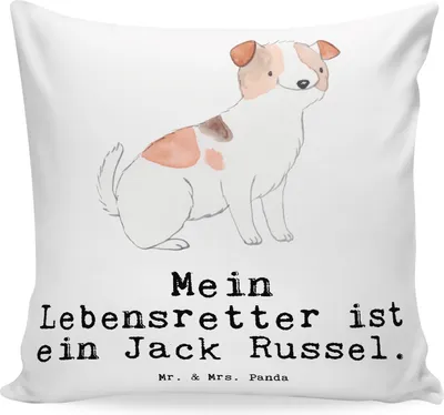 Produktbild von Mr. & Mrs. Panda zier kissen Jack Russel Terrier Lebensretter - Weiß - Geschenk, kuschelkissen 40x40, Sofakissen, Sofa, Deko