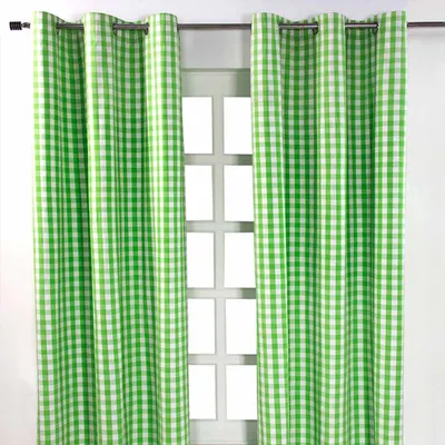 Image de HOMESCAPES Lot de 2 rideaux à œillets à carreaux verts, L 182 cm x L 137 cm