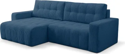 Produktbild von BETTSO Ecksofa aus Kordstoff MASINA blau mit Schlaffunktion und Bettzeugcontainer