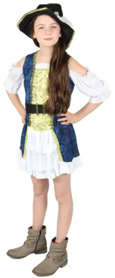 Produktbild von Piratenkostüm Mädchen Kleid Piraten blau Kostüm , Größe:110/116