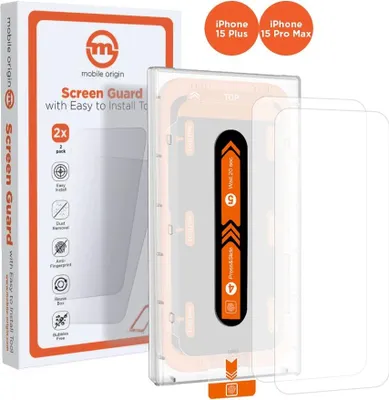Zdjęcie produktu dla Mobile Origin Orange Screen Guard, Apple, iPhone 15 Pro Max, Odporny na zadrapania, Odporny na uderzenia, Przezroczysty, Czarny, 2 szt.