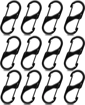 Produktbild von 12 Stück S Karabiner Mini Karabinerhaken Metall Doppelkarabiner 8 Förmiger 2 Öffnungen 30mm Karabiner Klein für Outdoor Camping Zuhause Wandern Schwarz