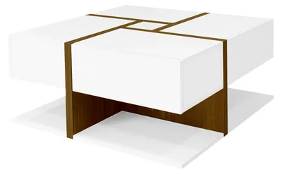 Zdjęcie produktu dla Stolik kawowy – stolik do salonu – kwadratowy – 78 x 78 x 36 cm – 4 szuflady – schowek – nowoczesny design – biały i brązowy