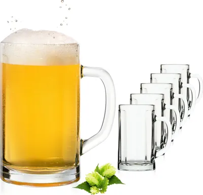 Produktbild von PLATINUX Bierseidel mit Henkel aus Glas Set 6-Teilig 300ml (max. 350ml) Bierkrug Maßkrug klein Bierkrüge Biergläser 0,3L