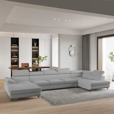 Produktbild von Masseno Ecksofa MONTIVA mit Schlaffunktion U-Form, Sofa mit Bettkasten, Wohnzimmersofa, Couch, Soffa, Bettsofa, Couchgarnitur- Hellgrau, QUELLE 83
