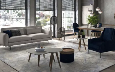 Produktbild von Modernes Wohnzimmerset Dreisitzer Sessel Couchtische Textilmöbel