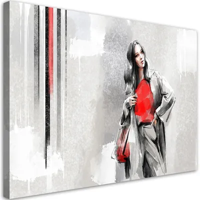 Produktbild von Leinwandbild frau im mantel 90x60 cm Feeby beige wandbild bereit zum aufhängen