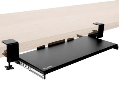 Produktbild von Duronic DKTPX1 Tastaturauszug | Tastaturschublade 68 cm breit 28 cm lang | Tastaturhalterung mit Klemmen | Mit Kabelführung | Tastaturablage für Keyboard und Maus | Erweiterung für Schreibtisch