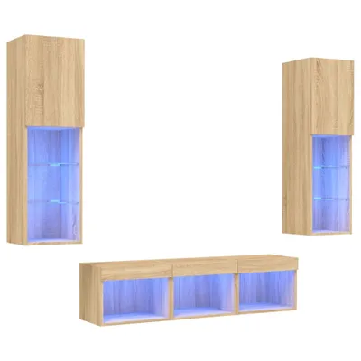 Produktbild von vidaXL 5-tlg. Wohnwand mit LED-Beleuchtung Sonoma-Eiche Holzwerkstoff