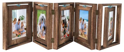 Productafbeelding van Draaibare fotolijst 10x15 cm - Dubbelzijdige houten lijst voor 5 foto's