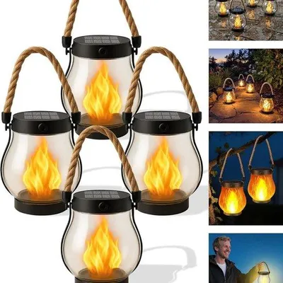 Obrázok produktu pre Solárne vonkajšie osvetlenie – solárne osvetlenie na kempovanie – vodotesné – funguje cez USB a solárnu energiu – závesné lampy so šnúrou – dekoratívne záhradné reflektory – záhradné reflektory – lampy s efektom "vampíra" – závesné osvetlenie terás – sada štyroch kusov