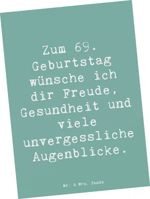Produktbild von Mr. & Mrs. Panda Postkarte Spruch 69. Geburtstag Freude und Gesundheit - Meeresbrise - Geschenk, Happy Birthday, Ansichtskarte, Geburtstagsgeschenk, Lebensjahr, Grußkarte