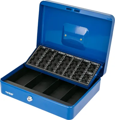 Produktbild von HMF 4215-05 Geldkassette abschließbar mit Münzzählbrett, 30,5 x 24 x 8,5 cm, Blau