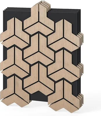 Produktbild von Akustikpaneele 4er Set, Wandpaneele selbstklebend in Holzoptik, Wandverkleidung mit Schalldämmung, DIY Wanddeko, Schallschutzplatten für Decke & Wand, 83 x 65 cm