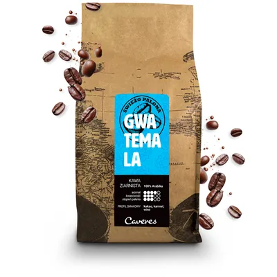 Zdjęcie produktu dla Kawa ziarnista Caveres GWATEMALA 100% Arabica 1 kg | 100% Arabica ŚWIEŻO PALONA rzemieślnicza palarnia kawy premium