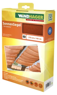 Produktbild von Windhager Sonnensegel für Seilspanntechnik, Wintergarten und Terrassen Beschattung, Seilspannmarkise, 270 x 140 cm, 10877, terrakotta, Terracotta