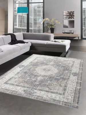 Produktbild von Wohnzimmer Teppich klassisch mit Pflanzen Verzierungen & Blumen Ornamenten in creme grau Größe - 120x170 cm