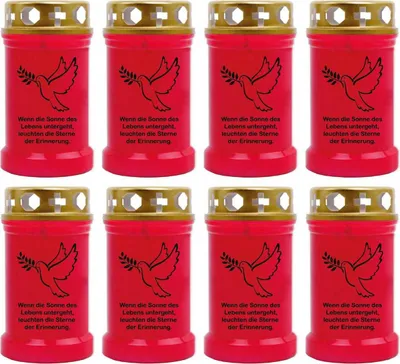 Produktbild von Grabkerze Rot 8er Pack, Brenndauer: 40 Stunden ( je Kerze ), Motiv: Taube