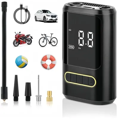 Produktbild von Elektrische Luftpumpe 4000mAh 150PSI Tragbar Mini Kompressor mit LED Licht Powerbank USB Aufladung für Auto Fahrrad Motorrad Bälle Ventile