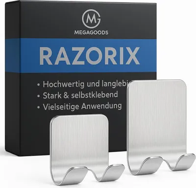 Produktbild von Rasierhalter 2er Set Edelstahl 304 selbstklebend Duschhaken DE.