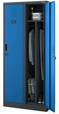 Produktbild von Umkleideschrank Spind KACPER 2 Abteile Etikettenhalter Lüftungsschlitze | Umkleidespind Metall Schließfachschrank Garderobenspind 180x80x50cm Anthrazit-Blau