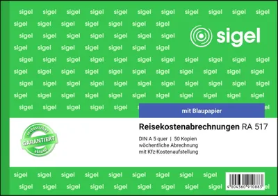 Produktbild von SIGEL RA517 Reisekostenabrechnungen, wöchentlich, A5 q, mit Blaupapier, 50 Blatt