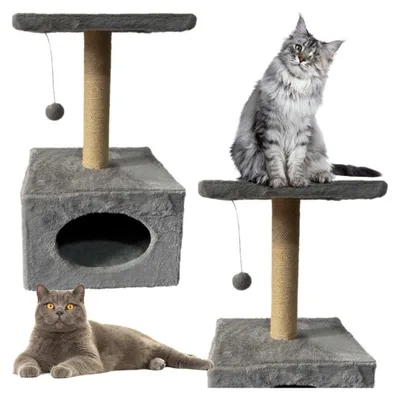 Productafbeelding van Kartonnen krabpaal met kattenmandje, muisdesign, 56 cm, compact