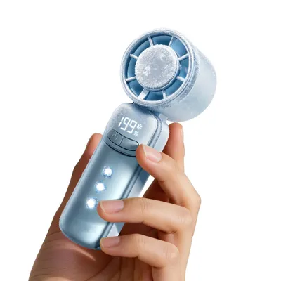 Produktbild von Mini Handventilator mit Kühlung, 199 Lüfterstufen, bis zu 11h Laufzeit, USB-C Akku aufladbar, nur 139g – Tragbarer Mini Ventilator für Outdoor