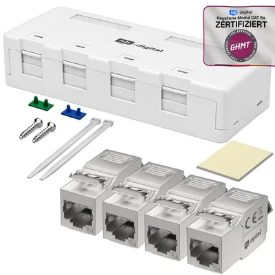 Produktbild von hb-digital Netzwerkdose Aufputz 4-Port CAT 6a Keystone Set