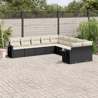 Produktbild von Design 10-tlg. Garten-Sofagarnitur mit Kissen Schwarz Poly Rattan, Gartenmöbel-Sets 2024 Neu