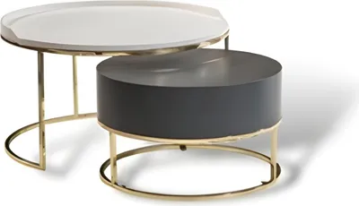 Image de Ensemble de tables de salon Table basse en bois Meubles modernes de luxe 2 pièces Table basse