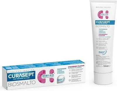 Obrázek produktu pro Curasept BIOSMALTO Baby-Kid dětská zubní pasta bez fluoridu do 6 let jahoda, 50 ml