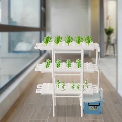 Produktbild von Hydroponik Anzuchtsystem - 3-Stöckiges Rohr-Kit - 108 Pflanzplätze - 12 Rohre - PVC - Lochabstand 5,5 cm - Für Kräuter & Gemüse