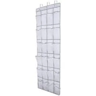 Produktbild von Schuhregal Hangend - 24 Fächer - 3 Haken - Tür Organizer - Schuhrek - Schuhkasten - Schuh Organizer Hangend - Aufbewahrungsbox Hangend - Kleiderschrank Organizer - Aufbewahrungsanlage - Weiss - Metall