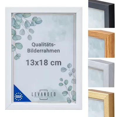Produktbild von Bilderrahmen Echtholz  EU 13x18 Weiß mit Glasscheibe Portrait Fotorahmen Holz Kiefernholz Picture Frame